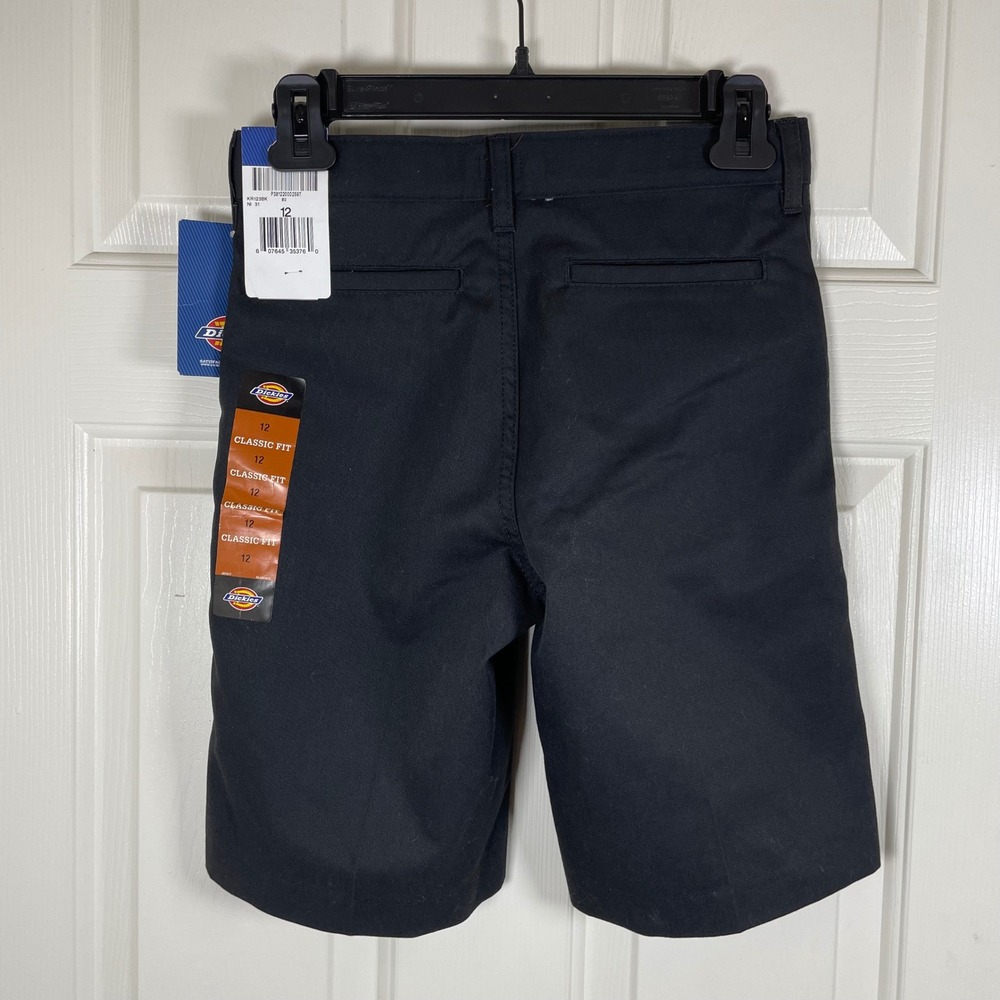 Dickies Boys Black Flat Front Shorts Classic Fit Straight Leg 12 New With Tags - Picture 3 of 7